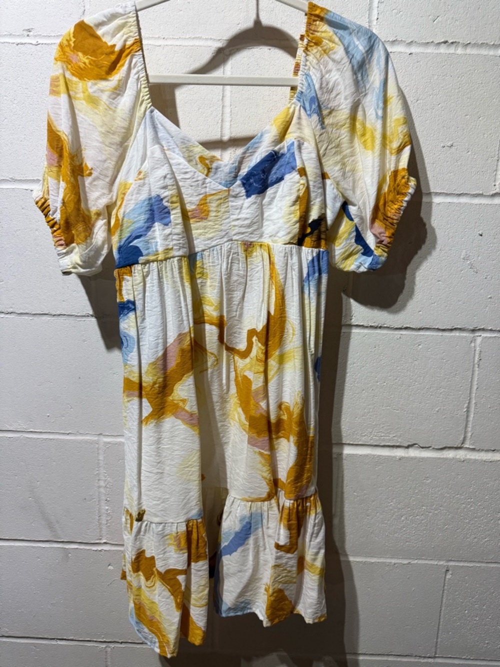 Nine West White Midi Dress with Yellow and Blue Print